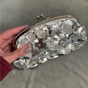 Crystal Embellished Silver Clutch